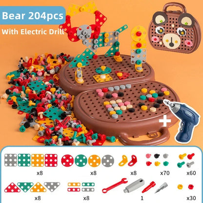 Electric Drill Toolbox Toy for Boys - Children's Montessori Screw Puzzle Driller Game Pretend Play Tool Gift for Kids Aged 4-6
