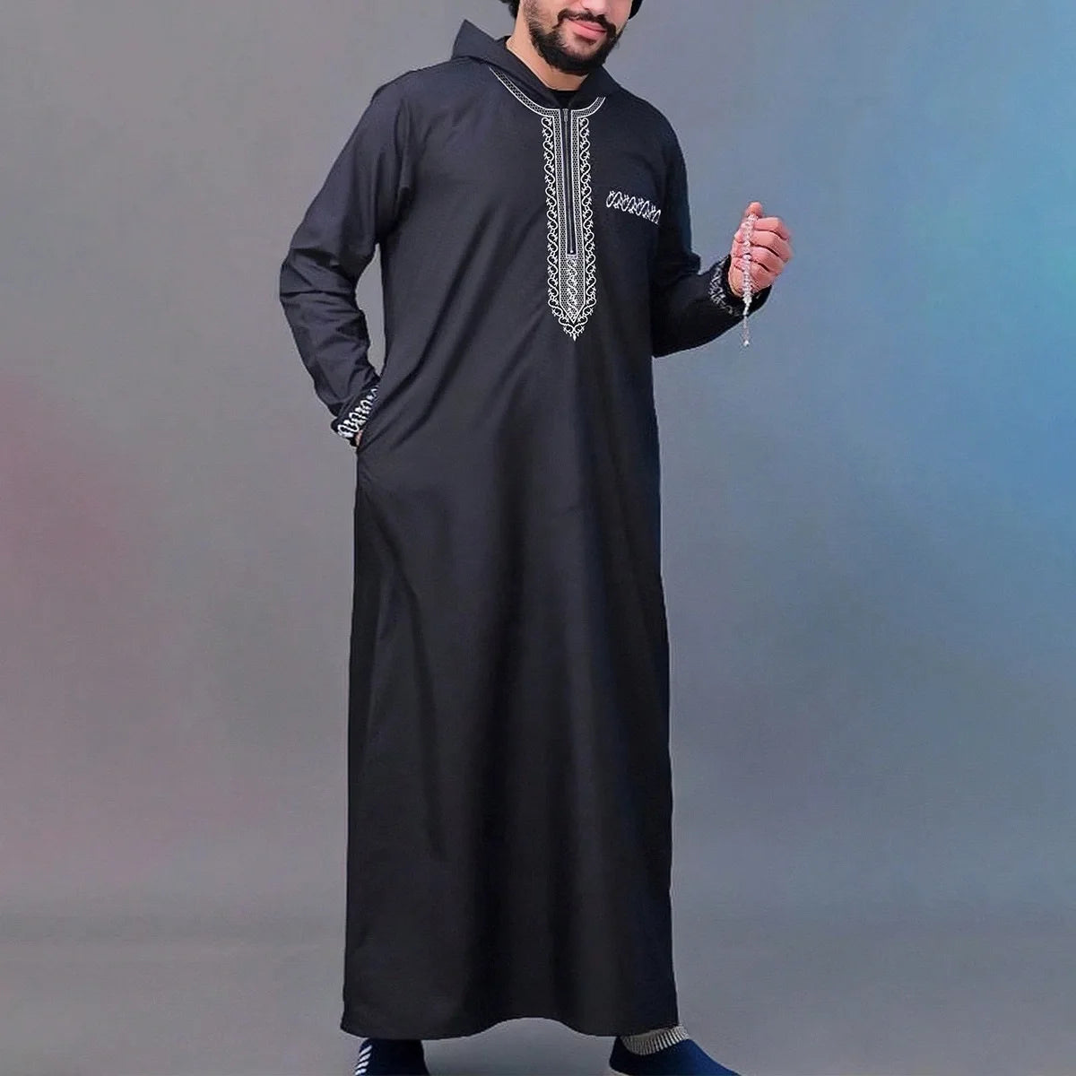 Men's Loose Fitting Hooded Luxury Embroidered Long Sleeved Traditional Ethnic Clothing