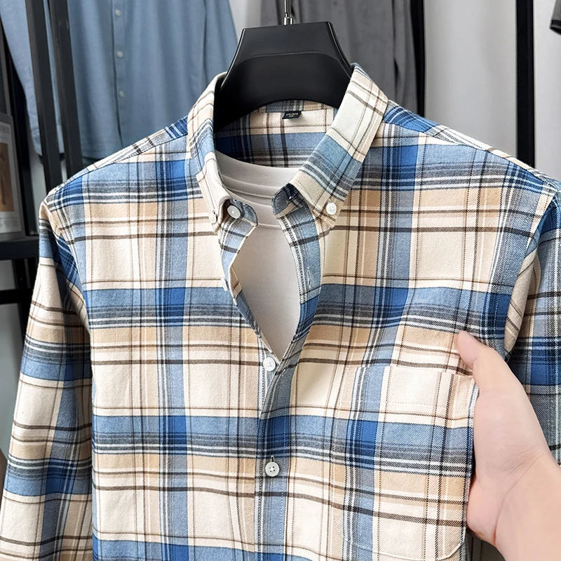 2026 New Arrival 100% Pure Cotton Men's Long Sleeve Mid-Age Shirts, Xinjiang Cotton Spring Solid Color Casual Shirt