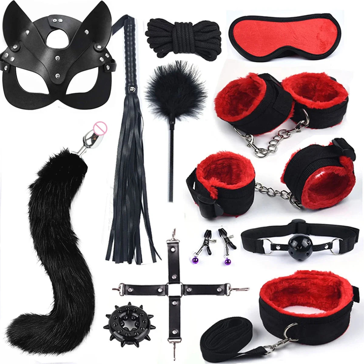 BDSM Bed Restraint Kit Sex Bondage Adult Toys for Couples with Handcuffs Wide Strap, Adjustable Length Quick Installation