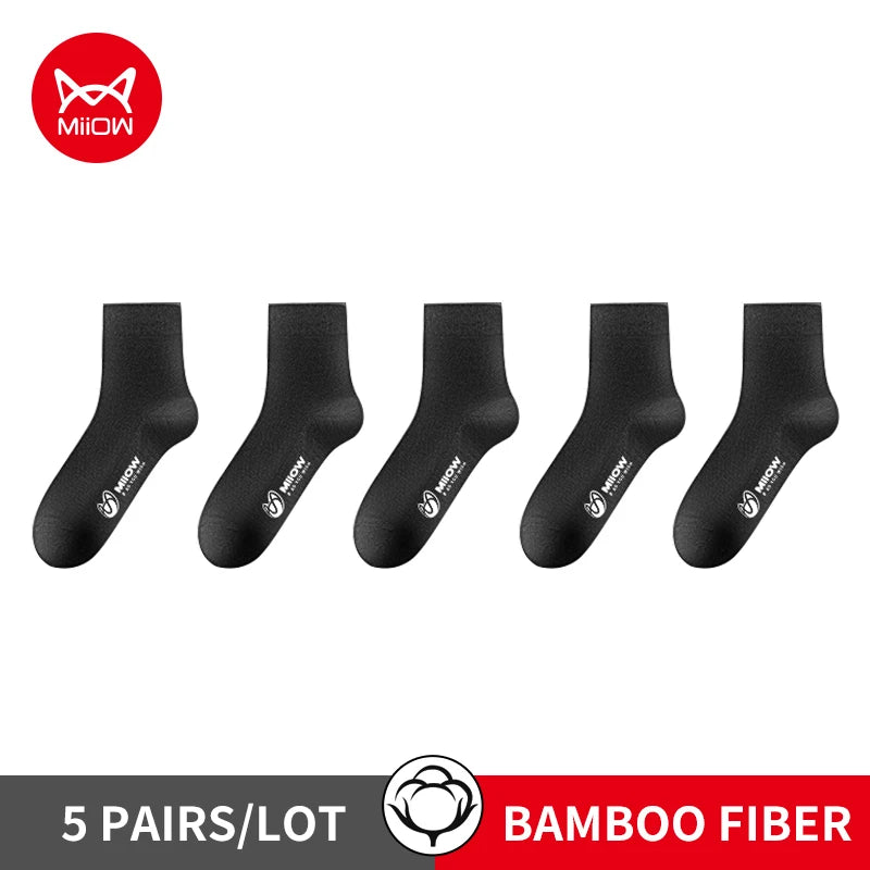 MiiOW 5 Pairs/Lot Men's Bamboo Fiber Socks Antibacterial Breathable Casual Business Men's Mid Tube Socks Mid-calf Sock Male Gift