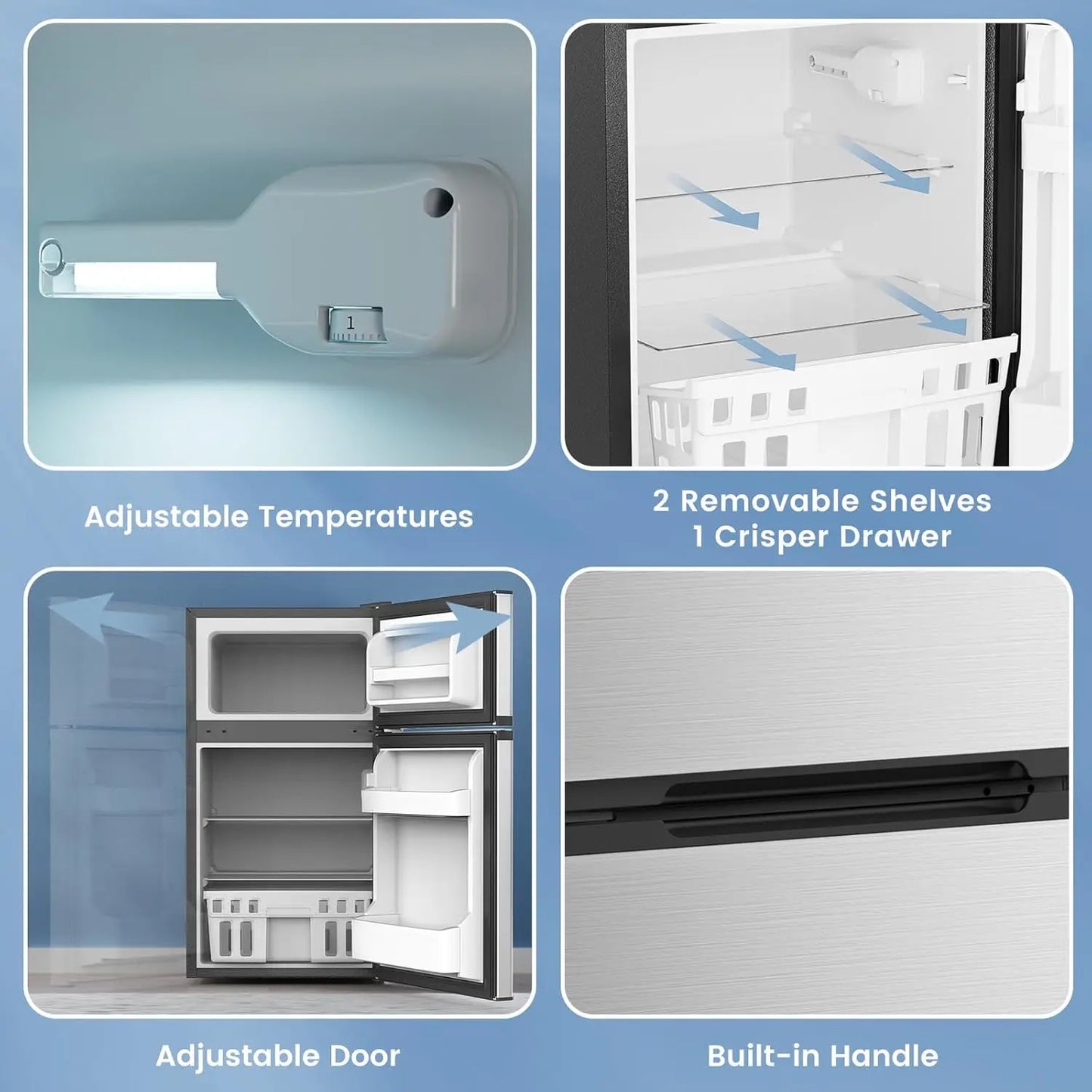 3.2 Cu.Ft Mini Fridge with Freezer, Compact Refrigerator with 2 Doors, Small Fridge with Adjustable