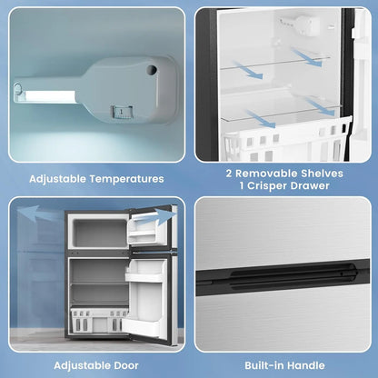 3.2 Cu.Ft Mini Fridge with Freezer, Compact Refrigerator with 2 Doors, Small Fridge with Adjustable