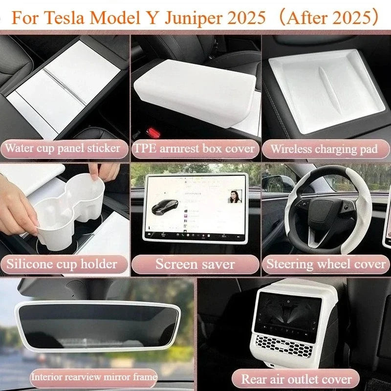 For Tesla Model Y Juniper 2025 White Interior Accessories Center Control Armrest Box Organizer Storage Box Cup Holder New Model3