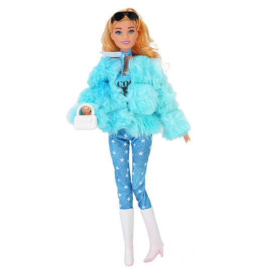 30cm Doll Full Set 1/6 Bjd Female Doll with Beautiful Winter Fashion Plush Fur Coat and Clothes Suit