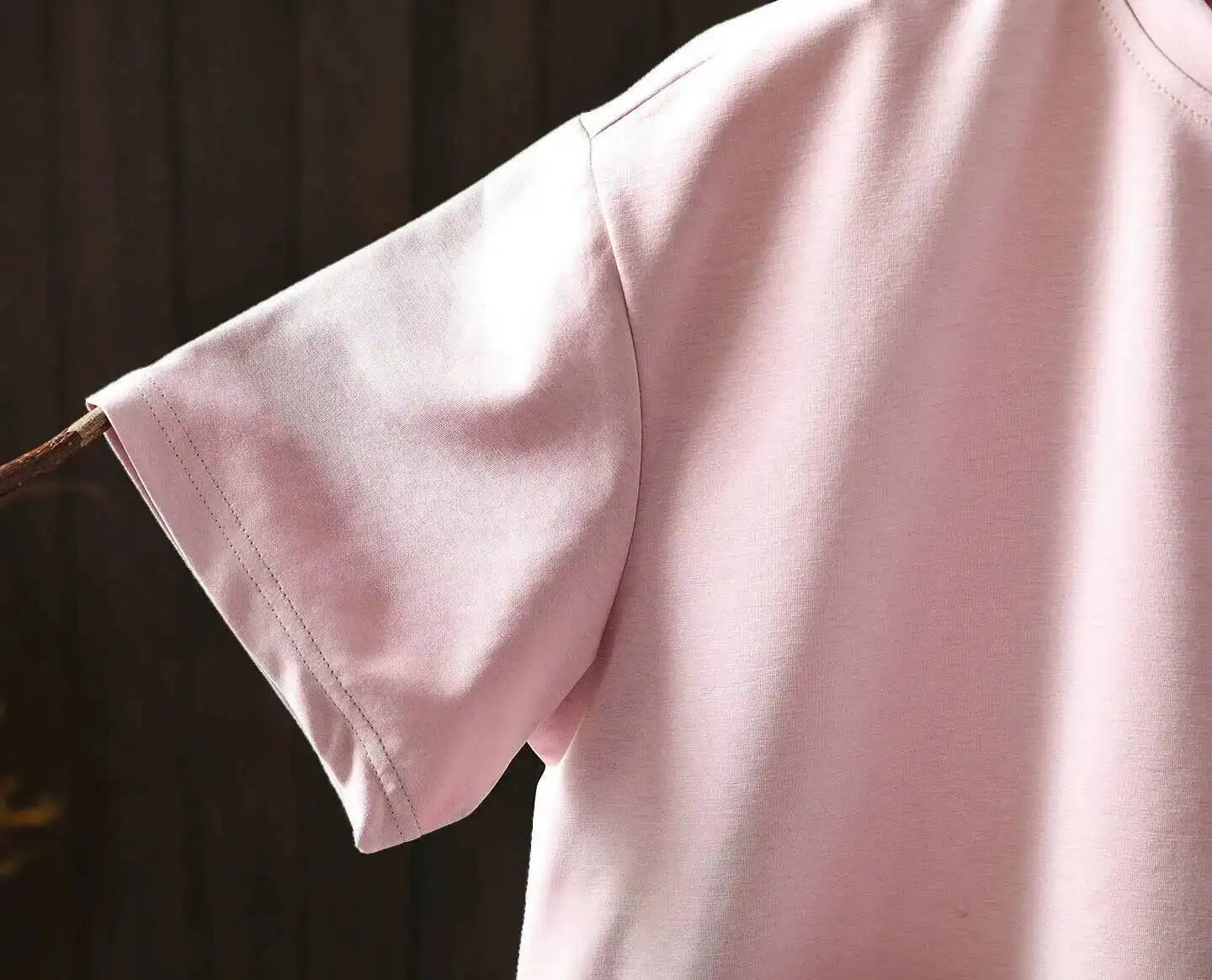 Pink Short-sleeve Women Top 2026 Stylish Summer New Design Pleated Hem Loose T-shirt ZF2158
