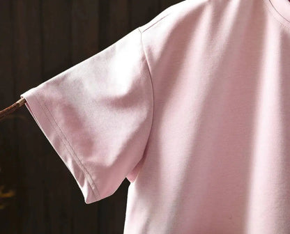 Pink Short-sleeve Women Top 2026 Stylish Summer New Design Pleated Hem Loose T-shirt ZF2158
