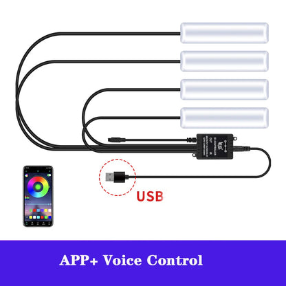 LED RGB Car Foot Ambient Light With USB Wireless Remote Voice Music APP Control Cigarette Lighter Car Footwell Lights