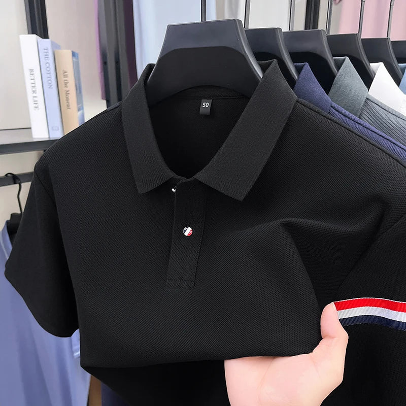 High-end Summer New Pure Cotton Short-sleeve T-shirt, Men's Casual Versatile Polo Shirt with Collar, All-cotton Top, Dad Outfit
