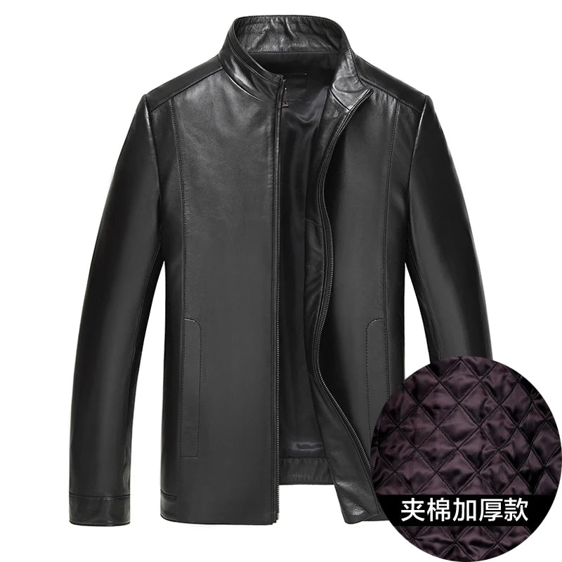 plus Size Men's Leather Jacket Stand Collar Genuine Sheepskin Coat Business Casual Style Autumn Wear Comfortable Fit Coat