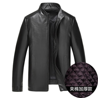 plus Size Men's Leather Jacket Stand Collar Genuine Sheepskin Coat Business Casual Style Autumn Wear Comfortable Fit Coat