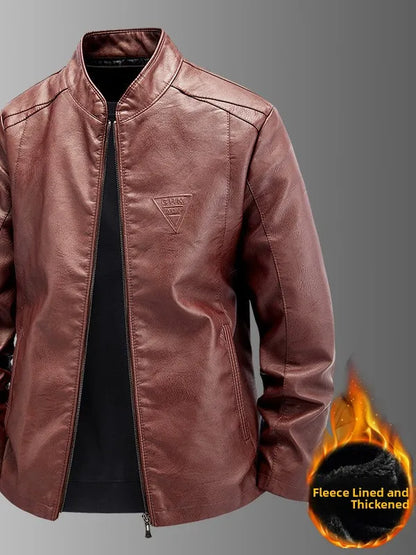 Ning Genuine Leather Jacket Men's Stand Collar Thickened Slim Fit Casual Trendy Motorcycle Clothes Outerwear