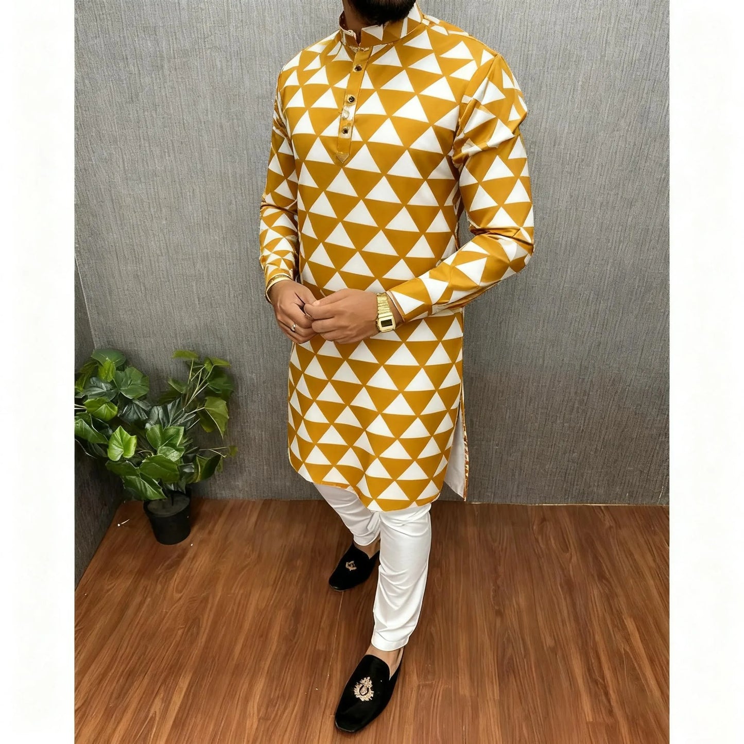 Kurta Vardha Regular Fit Mandarin Collar Long Suitable National Style Such Wedding Hari Raya Aidilfitri Muslim Herren Arabe