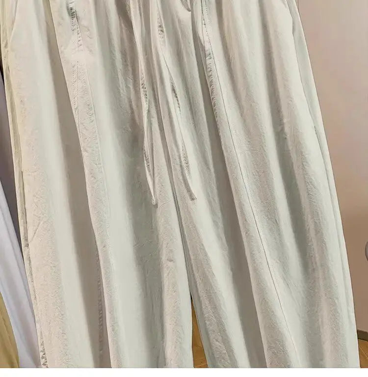 Casual Ice Silk Quick Dry Nine-Piece Flower Bud Pants Women Summer Thin Loose High Waist Draping Lantern Pants