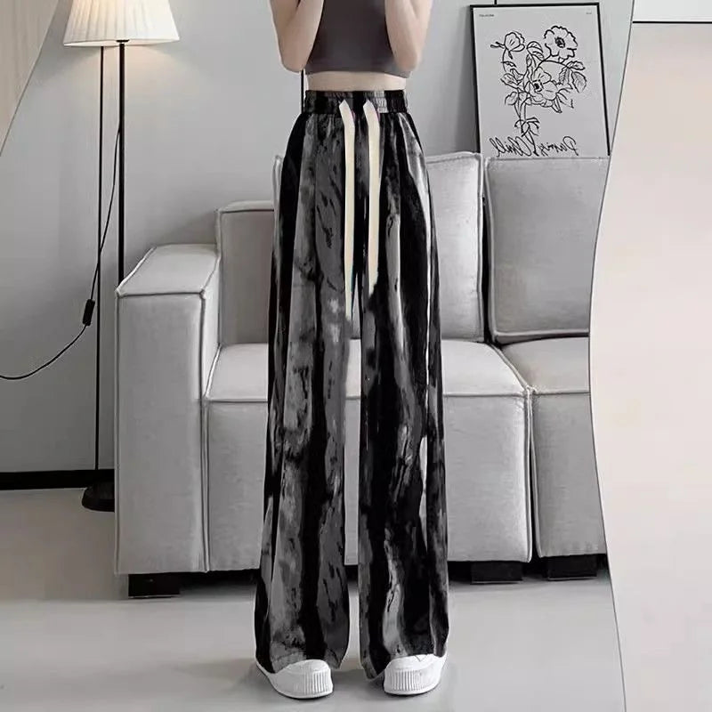 Summer 2026 Women's Ice Silk Wide Leg Pants Narrow Straight Casual Cool Pants Sunscreen Mosquito Proof High Waist Long Trousers