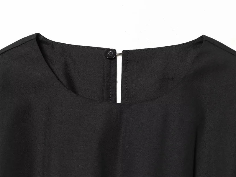 Women's Dress 2026 New Spring Summer Black Pleated Poplin Midi Dress for Women Fashion Stylish Female Dress