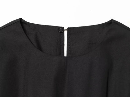Women's Dress 2026 New Spring Summer Black Pleated Poplin Midi Dress for Women Fashion Stylish Female Dress
