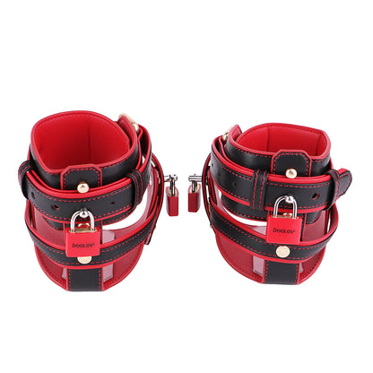 LEZEE Leather Spiked Footcuffs Forced Tiptoe With Lock Bondage Restraints Strap Heavy Duty Foot Stimulation Slave Toy For Couple