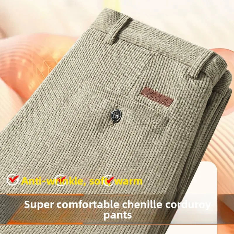 Corduroy Men's Straight Leg Warm Winter Pants Loose Fit Casual Trousers Comfortable Autumn Winter Fashion Trend Brand