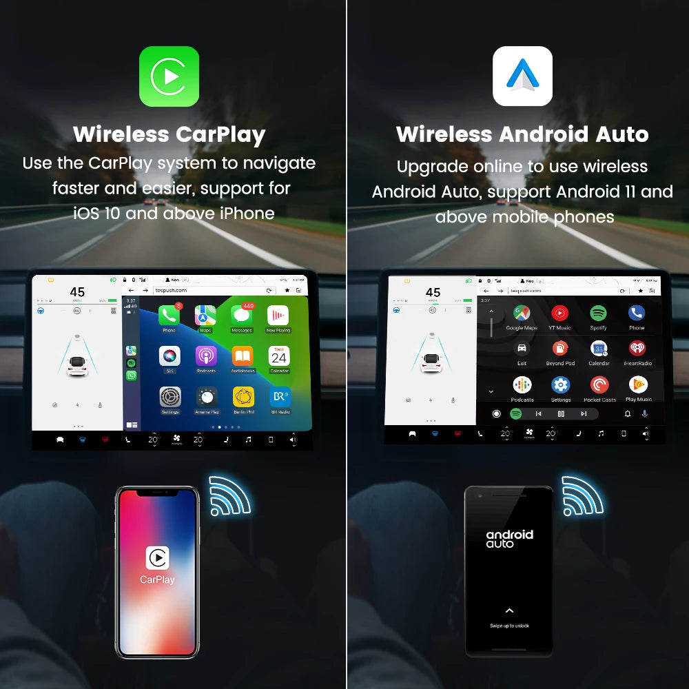 CarlinKit USB Adapter Wireless Android Auto CarPlay 2-In-1 Smart Box For Tesla Model 3 Model Y 2.4G&5Ghz WiFi BLE Auto Connect