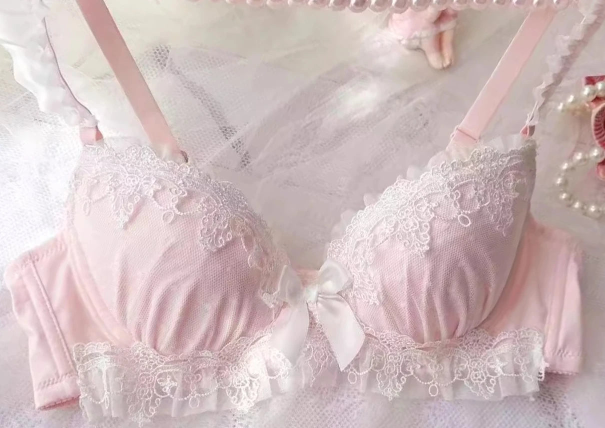 YUQI Sexy Japanese Sweet Bra Set G Cup Large Cup Women's Underwire Heavy Lace Thin Cup Comfort Pure & Sensual Lingerie  push up