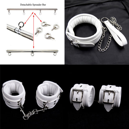 Adjustable Stainless Steel Spreader Bar Set Padded Leather  Kit Adjustable Collar Handcuffs Ankle Cuffs Restraints BDSM Adult