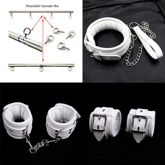 Adjustable Stainless Steel Spreader Bar Set Padded Leather  Kit Adjustable Collar Handcuffs Ankle Cuffs Restraints BDSM Adult