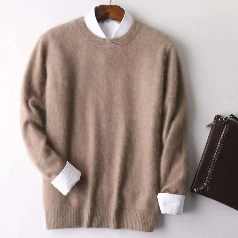 Men's 100% pure Mink Cashmere Sweater O-Neck Pullovers Knit Large Size Mink Sweater Winter New Tops Long Sleeve High-End Jumpers