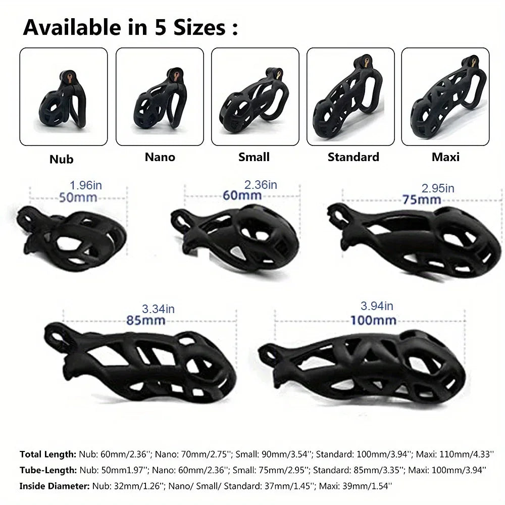 Male Penis Lock Chastity Cage with Lock and 4 Rings Resin Virginity for Men Breathable Cock Ring Penis Fetish Restrain Sexy Toys