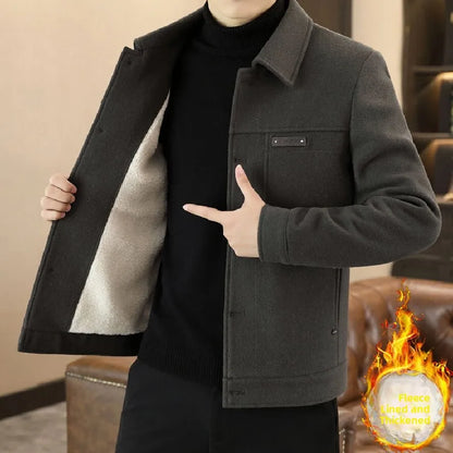 Woolen Men's Coat Autumn Winter New Style Korean Fashion Casual Lapel Versatile Warm Outerwear Handsome