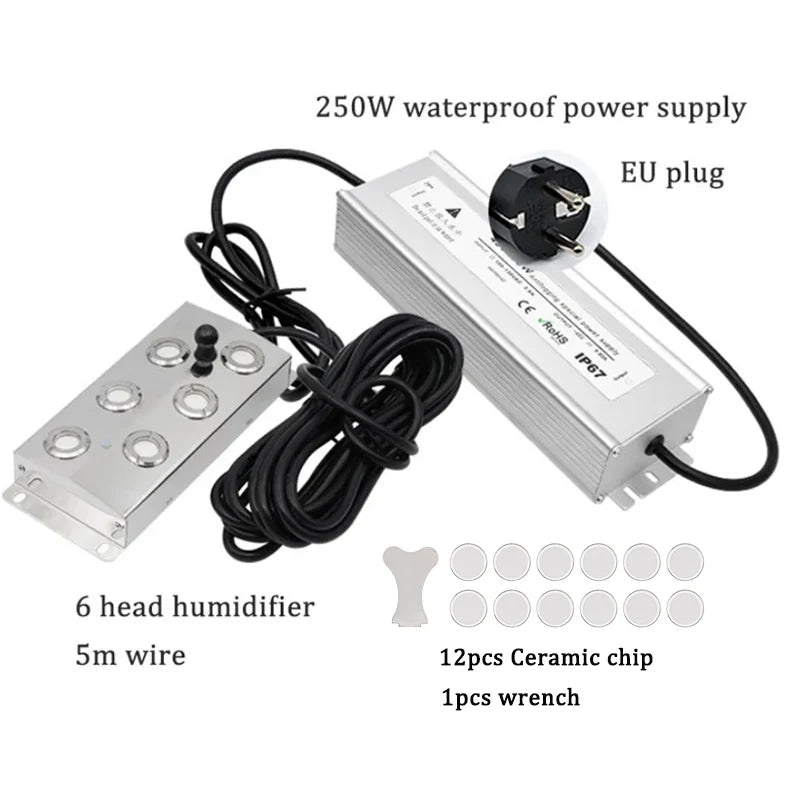 2/4/6/8/10/12 Head Ultrasonic Mist Maker Fogger Stainless Steel Air Humidier Garden/Rockery/Pool Fog Sprayer Generator 220V