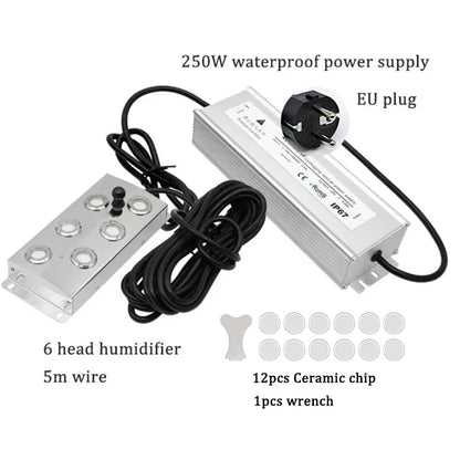 2/4/6/8/10/12 Head Ultrasonic Mist Maker Fogger Stainless Steel Air Humidier Garden/Rockery/Pool Fog Sprayer Generator 220V