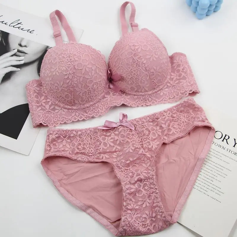 2025 New Sexy Bras Set 34/75 36/80 38/85 40/90 42/95 44/100 BC Cup Underwear For Women Push Up Bow Lingerie