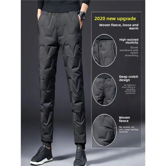 Men's down Pants Winter Outdoor Wear Cold Resistant Polar Region Ultra Cold Female Fleece Trousers Long Pants Slim Fit Style