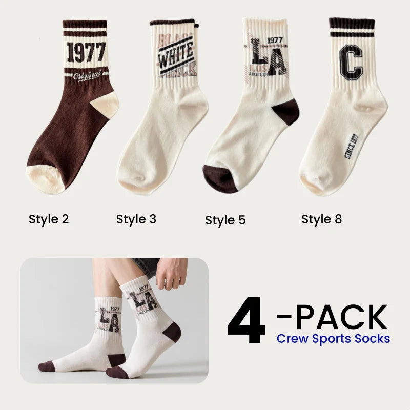 1/4/8 Pairs Men's Crew Socks Retro American Alphanumeric Print Basketball Sports Socks Graffiti Style Couple EU 37-44 US 6-12
