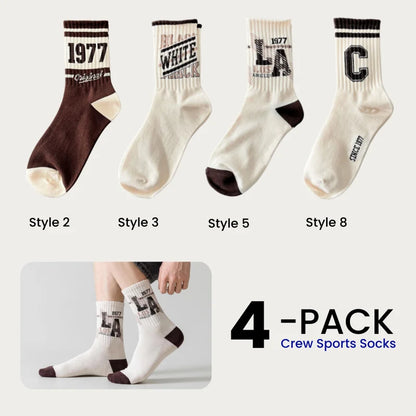 1/4/8 Pairs Men's Crew Socks Retro American Alphanumeric Print Basketball Sports Socks Graffiti Style Couple EU 37-44 US 6-12