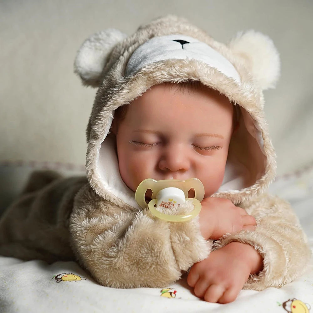 18-inch Rebirth Baby Doll 46cm Vinyl Realistic Sleep Newborn Dolls, Cute Bear Clothes, Children's Birthday Gift