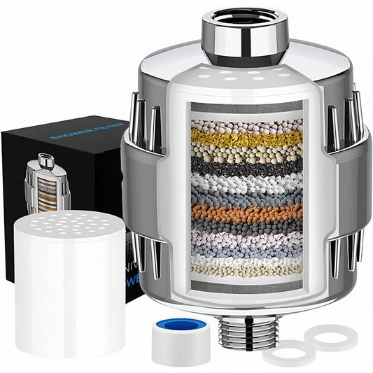20-Stage Filtered Shower Head - Built-in Filter Effectively Removes Chlorine and Heavy Metals
