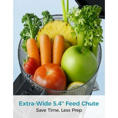 Cold Press Juicer for Whole Vegetables Fruits, Black Slow Masticating Juicer with 5.4 Feed Chute, 250W, 99.6 Juice Yield, Rever