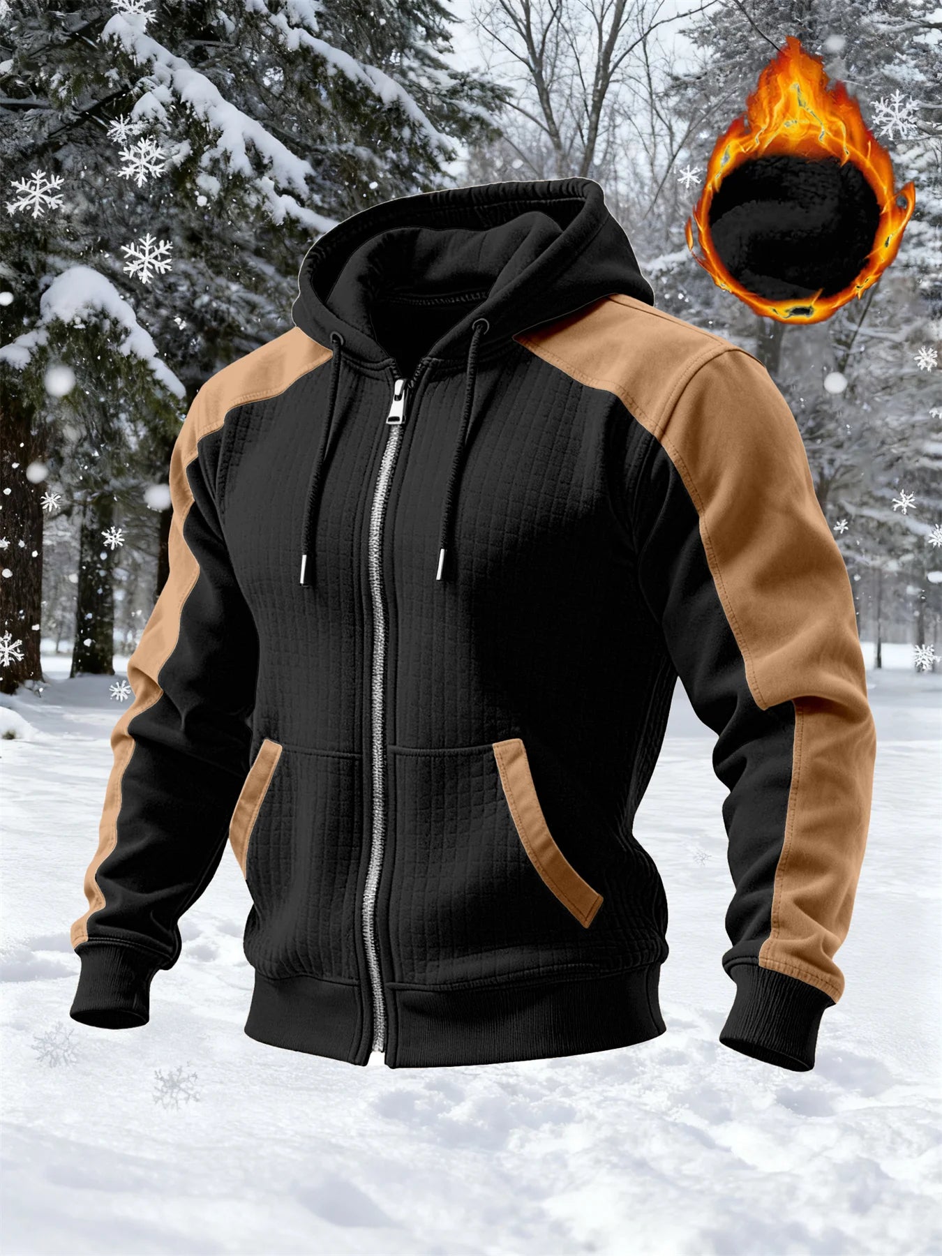 2026 Spring and Autumn Men's New Muscle Jacket - Daily Casual Sports Long Sleeve Hooded Zipper Windproof and Warm Thick Coat