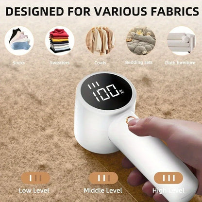 USB Rechargeable Fabric Shaver LED Display 6-Blade Electric Lint Remover Sweater Defuzzer Portable Clothes Fuzz Trimmer
