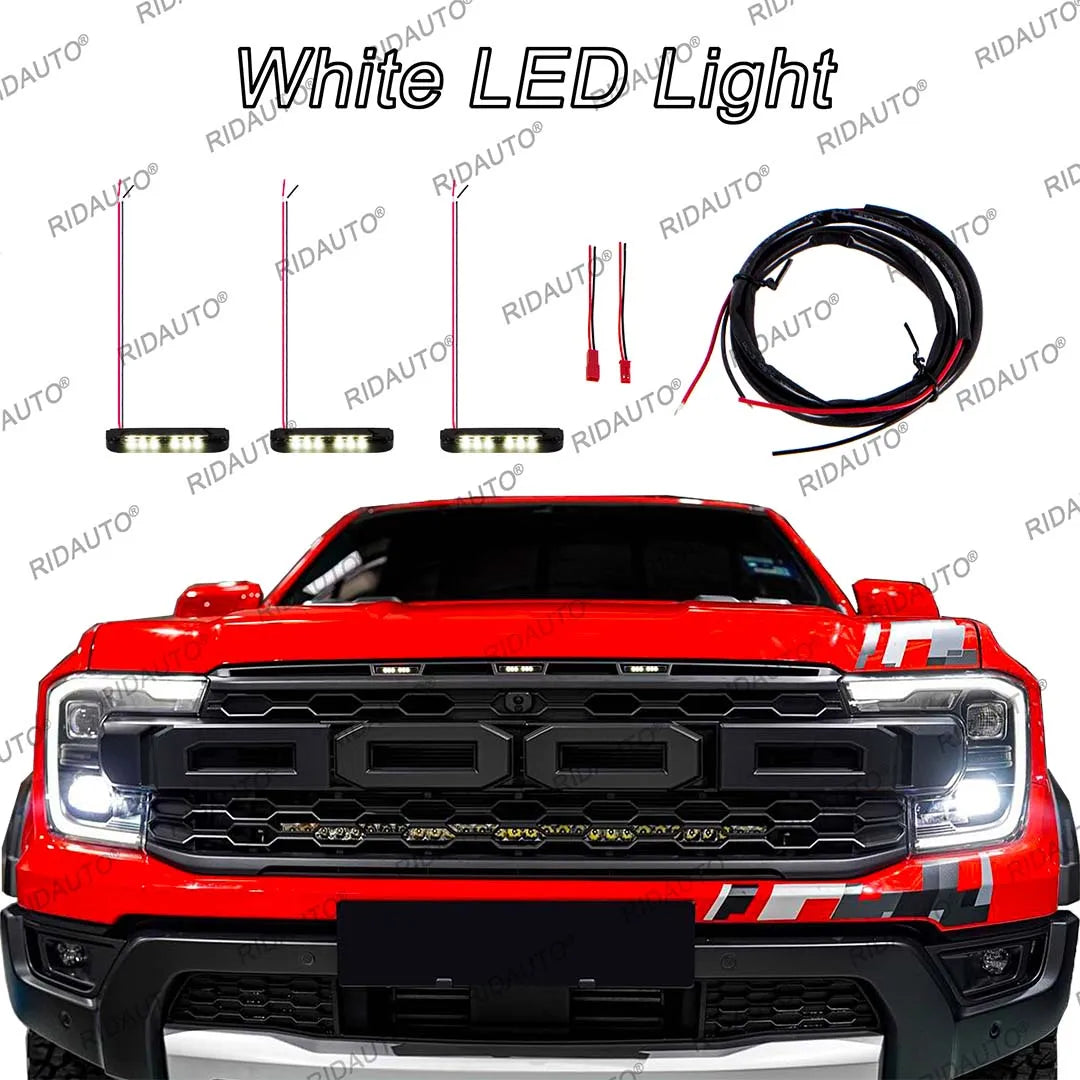 For Aftermarket Raptor Grille 3Pcs Amber White LED Light Pickup Grille Light DIY LED Light Fit For FORD RANGER RAPTOR 2023-2025+