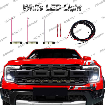 For Aftermarket Raptor Grille 3Pcs Amber White LED Light Pickup Grille Light DIY LED Light Fit For FORD RANGER RAPTOR 2023-2025+