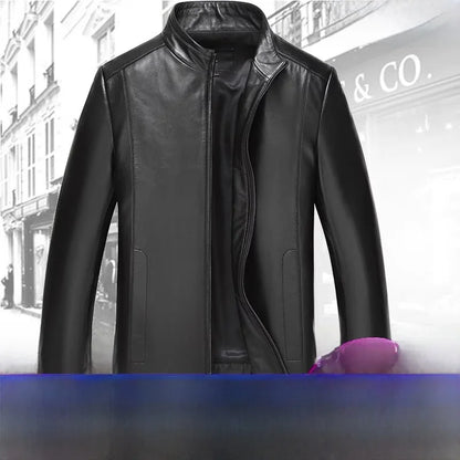 plus Size Men's Leather Jacket Stand Collar Genuine Sheepskin Coat Business Casual Style Autumn Wear Comfortable Fit Coat