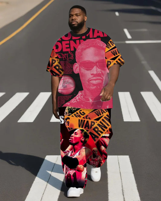 S-9XL Men's Plus Size Rodman Hip-Hop Short-Sleeved T-Shirt and Pants Two-Piece Set