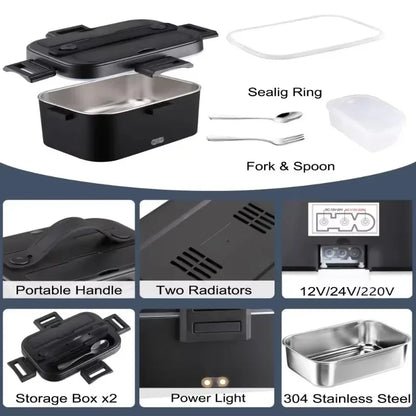 1.8L Food Heater 3 in1 Portable Leakproof Heated Lunch Box 75W  Electric Lunch Box for Car Truck Office with Insulated Carry Bag