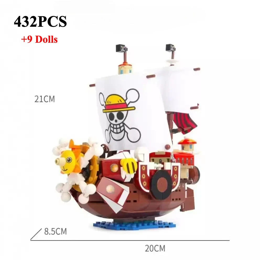 One Piece 1484pcs/432Pcs+9Dolls Thousand Sunny Boat Blocks Cartoon Pirate Ship Bricks Set Toys for Children Christmas Gifts