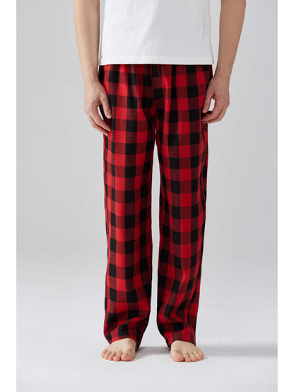 3pcs Men's Flannel Pajama Bottoms Autumn/Winter Fashion Plaid Sleeping Pants Elastic Lace Up Home Casual PJ Pants with Pockets