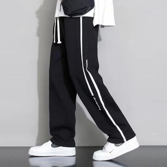 Men’s Straight Leg Sweatpants Loose Lightweight Casual Pants Spring Summer Stripe Patchwork Sports Joggers Trendy Long Trousers