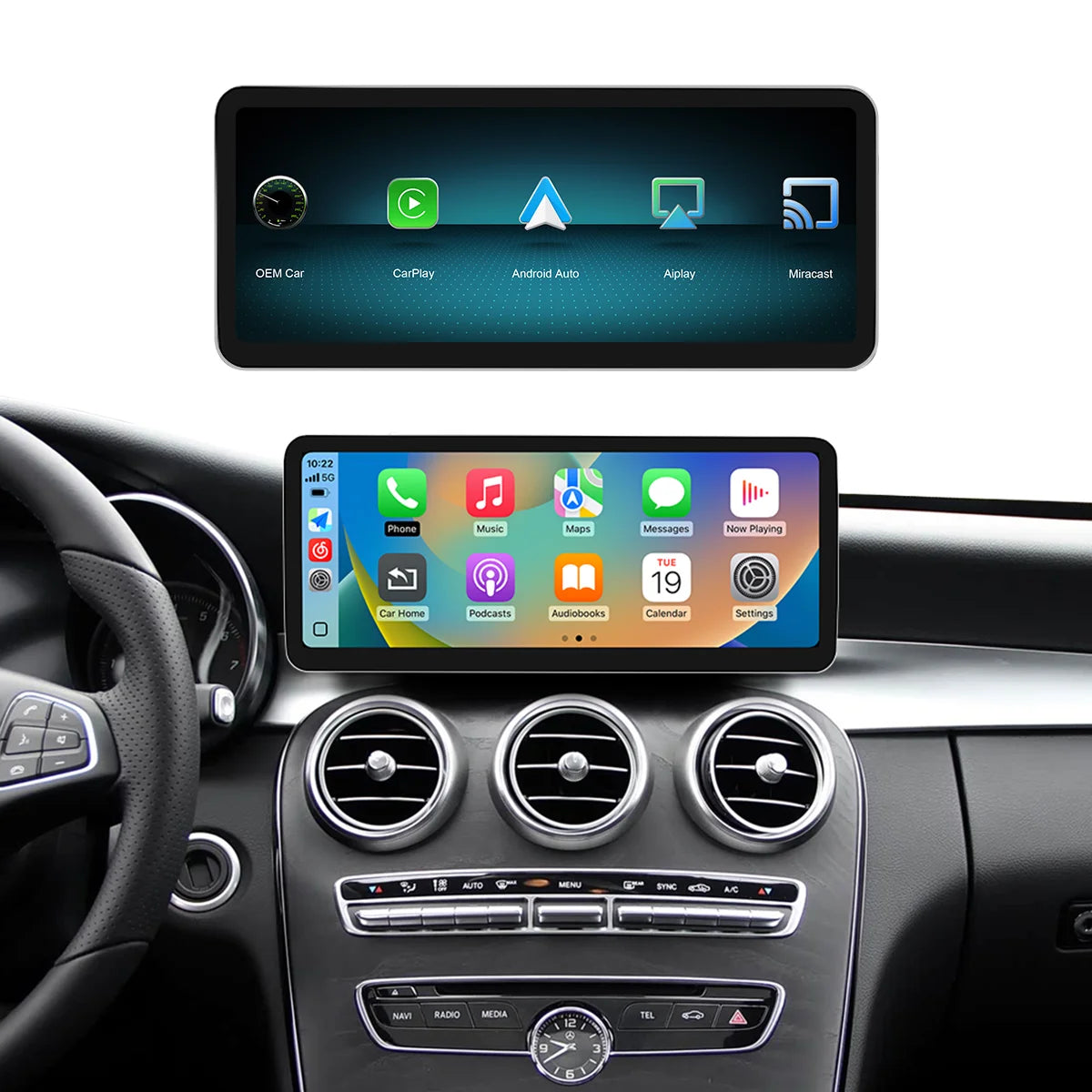 2400×900 12.3“ Ultra-thin Multimedia Touchscreen Wireless CarPlay Android Auto For Mercedes-Benz W205 X253 GLC C Class W447 BT